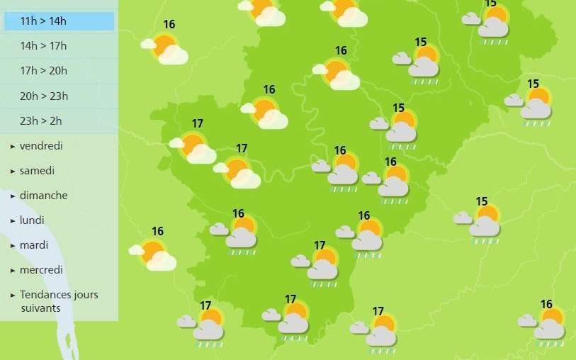 Grey skies with some rain is forecast for the Charente