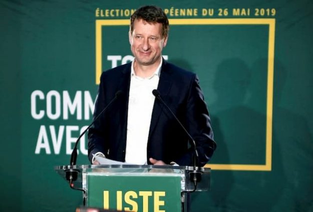 Yannick Jadot speaks after the announcement of the results in a restaurant in Paris on May 26, 2019. 