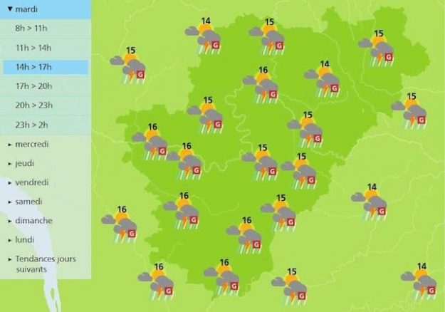 The afternoon weather in Charente will have thunderstorms