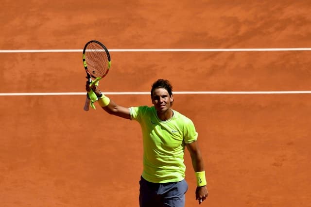 The joy of the Spaniard Rafael Nadal after his victory against Swiss Roger Federer in the semifinals of Roland-Garros, June 7, 2019.