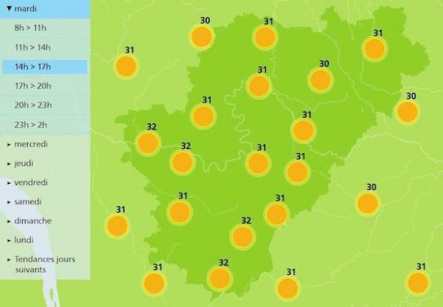 The afternoon forecast for the weather in Charente