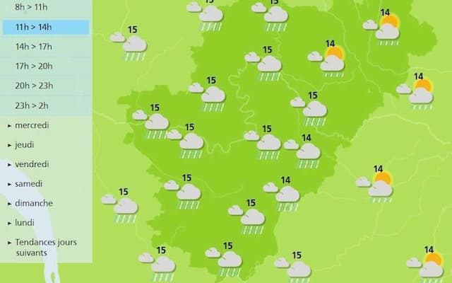 The weather in charente is forecast to be overcast and thunderstorms