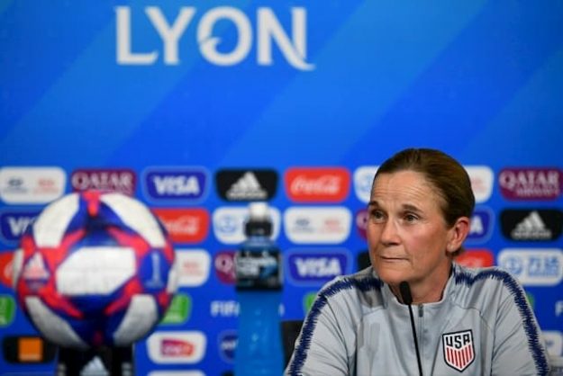 United States coach Jill Ellis at a press conference in Lyon on June 30, 2019.