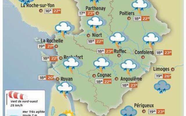 The weather in Charente will be cooler and some rain