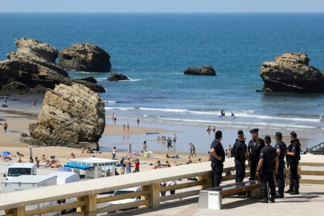 CRS on patrol along the beach on 22 August 2019 in Biarritz. 