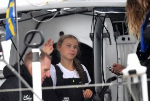 The young Swedish climate activist, Greta Thunberg, arrives in the port of New York after 15 days crossing the Atlantic on a zero carbon emission sailboat.