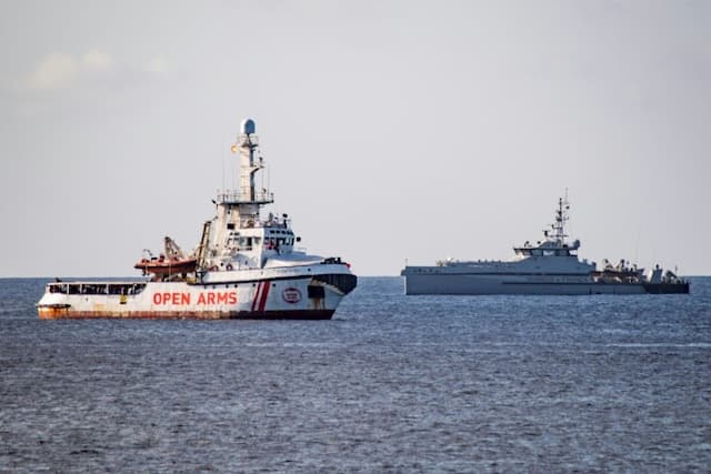 The ship of the Proactiva Open Arms NGO off Lampedusa in Italy on August 17, 2019.