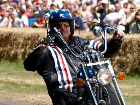 In July 2009, at the Goodwood Automobile Festival in England, Peter Fonda arrived at a replica of the motorcycle he had been riding for forty years earlier in "Easy Rider".