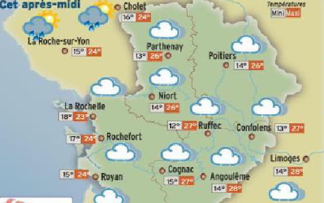 The weather in Charente will have a cloudy sky