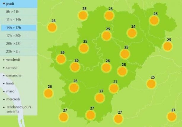 The afternoon forecast for the weather in Charente