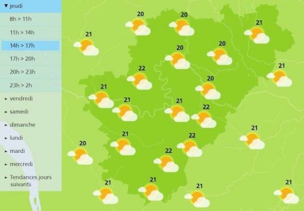 Afternoon forecast for the Weather in Charente 