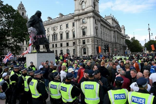Demonstration calling for the resignation of British Prime Minister Boris Johnson on 7 September 2019 in London.