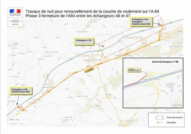 Work on the A84 between Caen and Rennes, with Deviations 