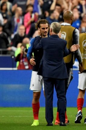 France striker Antoine Griezmann and his coach Didier Deschamps in the 3-0 win against Andorra in Euro 2020 qualifiers on 10 September 2019.