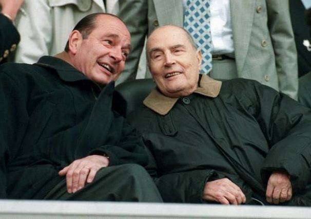 Jacques Chirac shortly after his election at the Elysée alongside his predecessor François Mitterrand, May 13, 1995 at the Parc des Princes in Paris. 