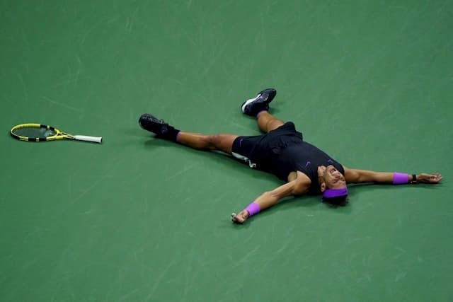 Rafael Nadal celebrates his victory against Daniil Medvedev in the final of the US Open on September 8, 2019 in New York. 