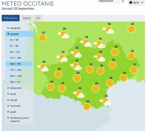 The weather forecast for Meteo France in Occitanie