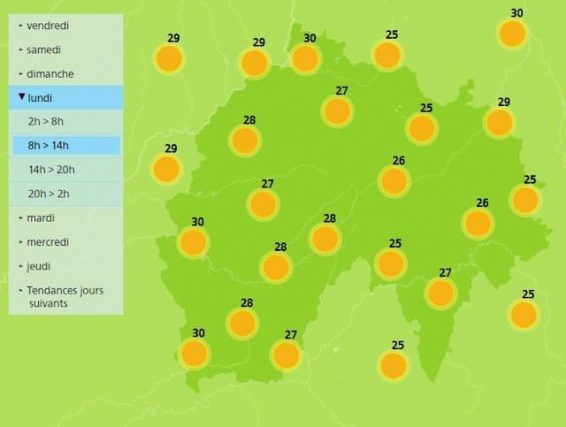 The weather in Cantal will be Sunny with a few drops of rain at the end of the day