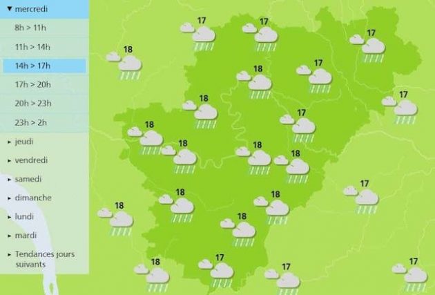 A wet afternoon is forecast for the Charente