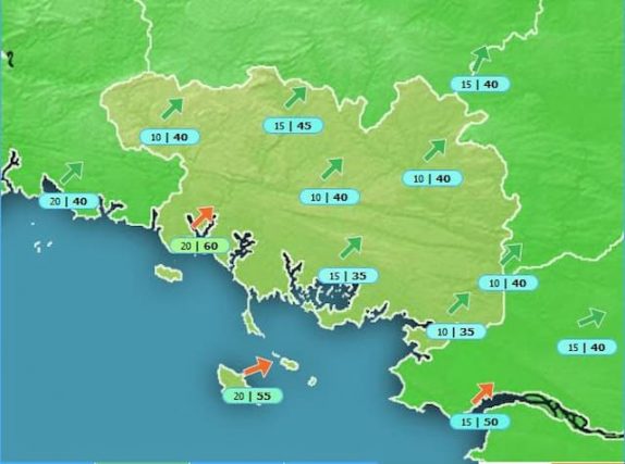 Wind forecast for the weather in Morbihan