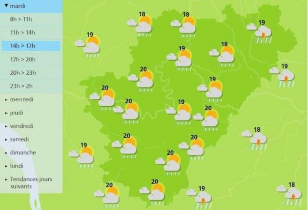 The afternoon forecast for the weather in Charente