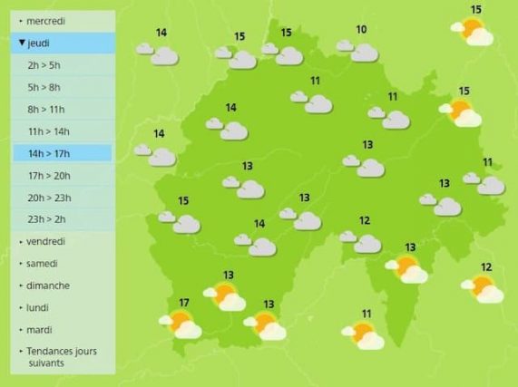 The weather in Cantal will see some sun in the afternoon