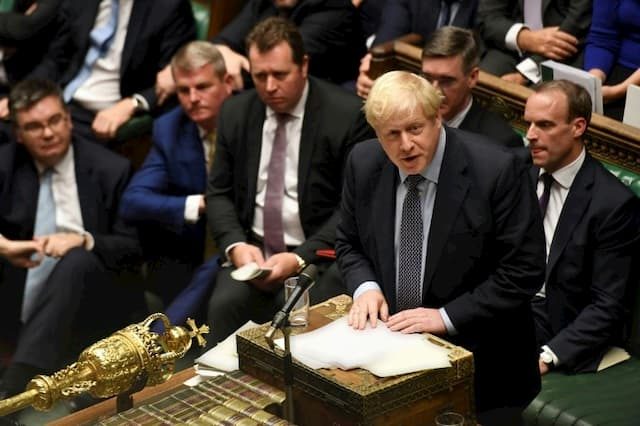 British Prime Minister Boris Johnson speaks in the House of Commons during a debate on Brexit