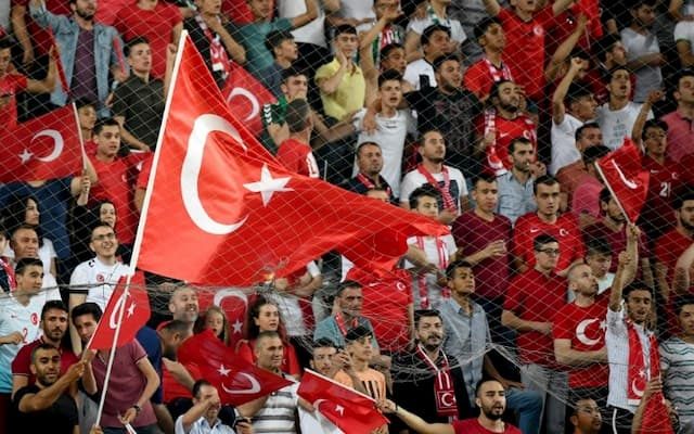 Turkish fans during the Euro 2020 qualifier against France in Konya on June 8, 2019.