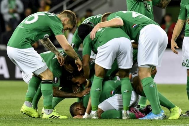 The joy of Saint-Etienne defender Gabriel Silva during the opener against Olexandriya in the Europa League on 24 October 2019 at Geoffroy-Guichard