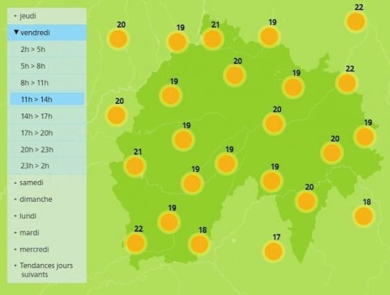 The weather forecast for Cantal, looks like a beautiful sunny day 