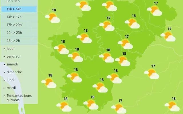 The weaher in Charente will be cloudy with some sunny spells