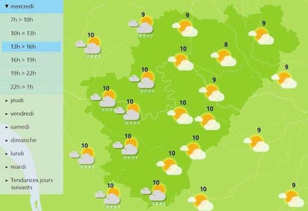 The afternoon forecast for the weather in Charente