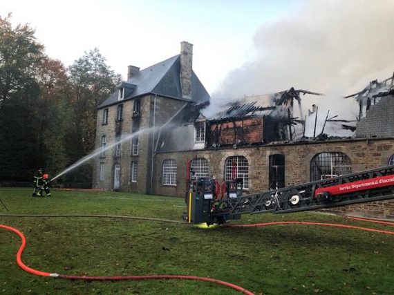 Firefighters tackle fire at the Mairie in Flers 