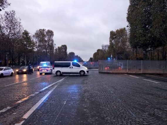 A huge riot barrier was installed on the Champs-Elysées roundabout in the middle of the avenue on Saturday, November 16, 2019. 