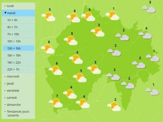 The weather in Cantal will have cooler temperatures this Tuesday 