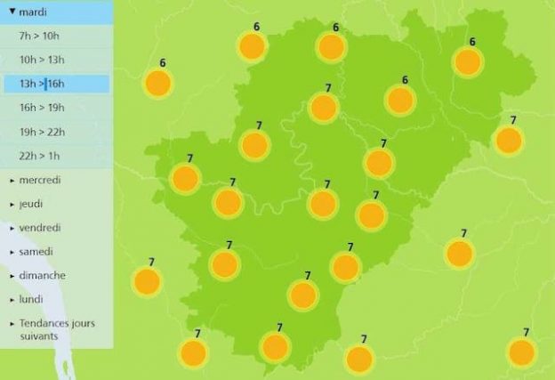 The weather in Charente for Tuesday afternoon