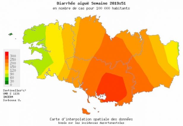 175 cases of acute diarrhea, per 100,000 inhabitants, most often linked to the gastroenteritis virus, were noted in Brittany last week but it is increasing. 