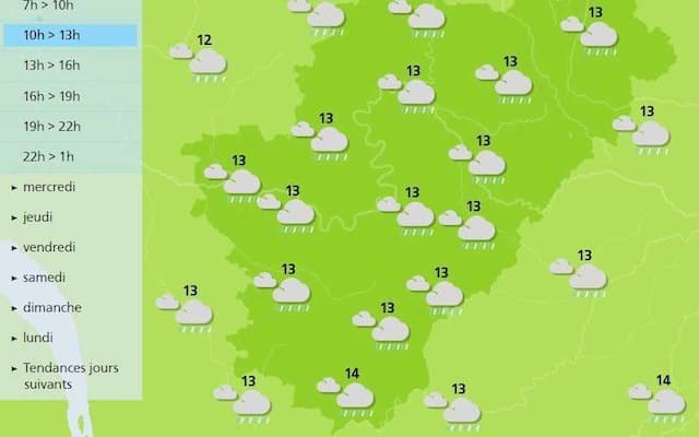 The weather in Charente will be a sky full of clouds with some rain