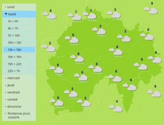 The afternoon forecast for the weather in Cantal 