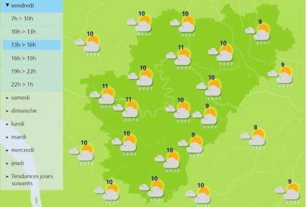 The afternoon forecast for the weather in Charente