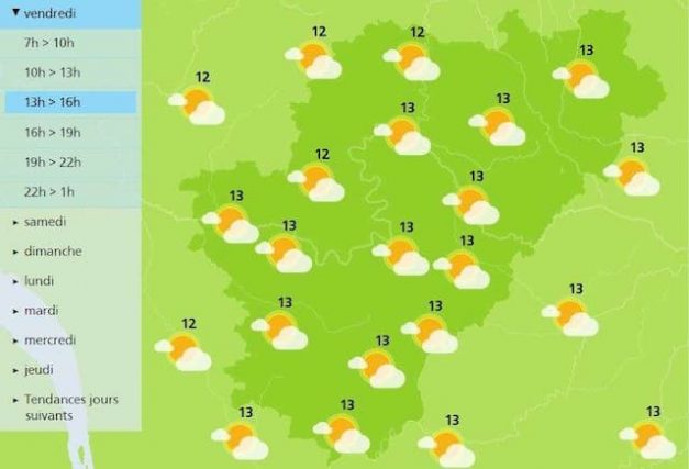 The afternoon forecast for the weather in Charente 