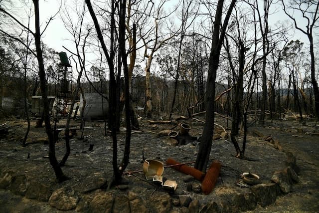 A house burnt after fires in the vicinity of Budgong (New South Wales), January 15, 2020.