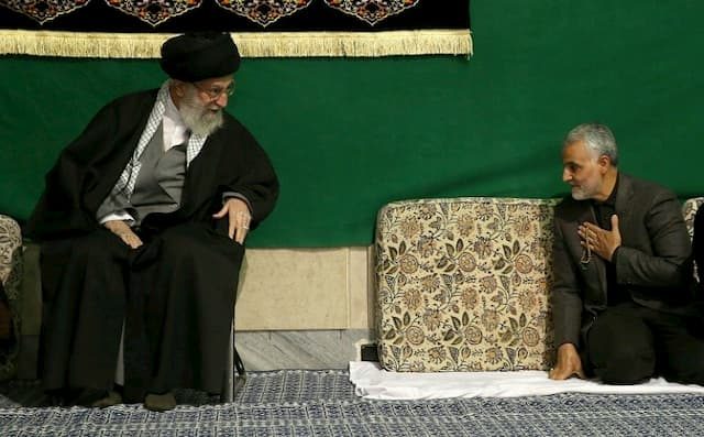 General Qassem Soleimani (right) with the Iranian Supreme Guide, Ayatollah Ali Khamenei, in March 2015 in Tehran. 