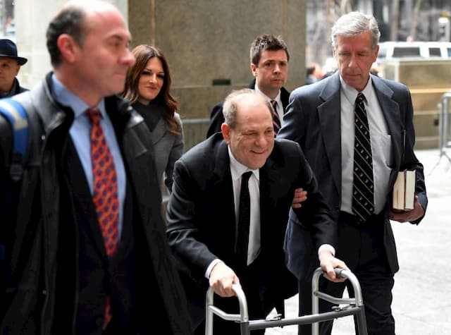 Harvey Weinstein arrives in court on the first day of his trial, January 6, 2020.