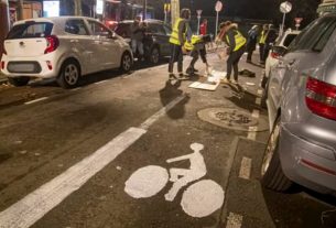 Activists of ANV-Cop 21 traced a cycle path during the night of January 10 to 11, 2020 in Toulouse