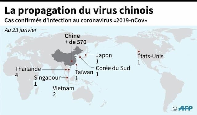 The spread of the Chinese virus, as of January 23, 2020.