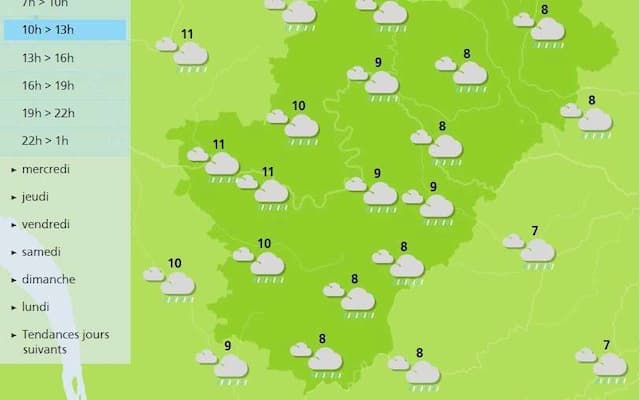 The weather in Charente is mild but will be overcast with rain