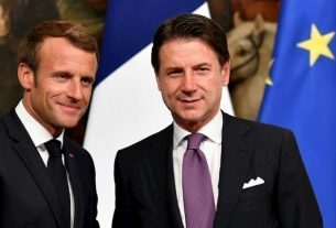 French President Emmanuel Macron (G) and Italian Prime Minister Giuseppe Conte on September 18, 2019 in Rome.