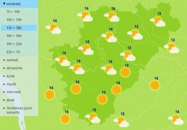 The afternoon weather in Charente will be sunny but feel fresher 