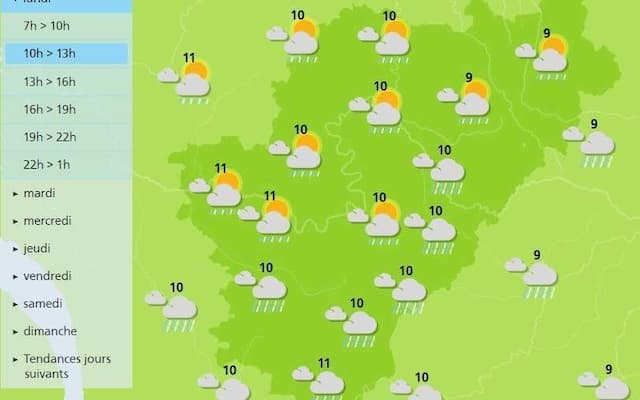 This Monday, the weather in Charente will be wet and windy